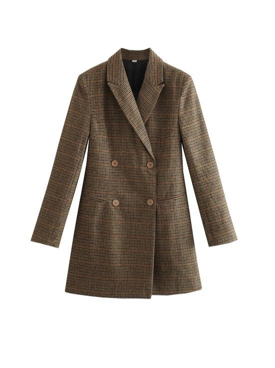 Houndstooth Double Breasted Longline Blazer - view 1
