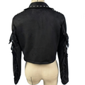 Studded Fringe Cropped Western Suede Jacket - Black