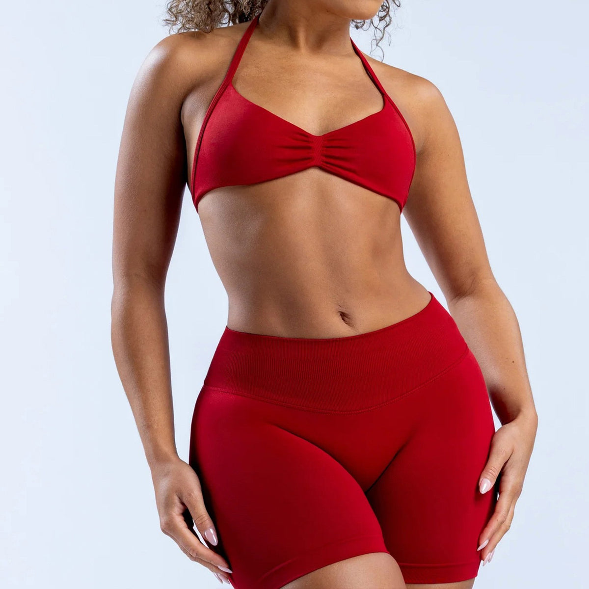 Seamless Ruched Halter Triangle Workout Sports Bra