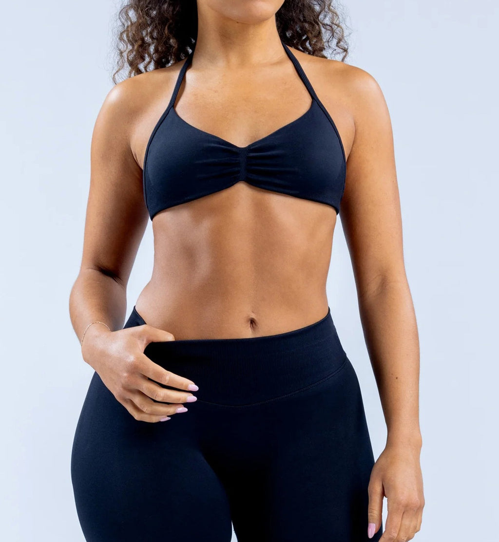 Seamless Ruched Halter Triangle Workout Sports Bra