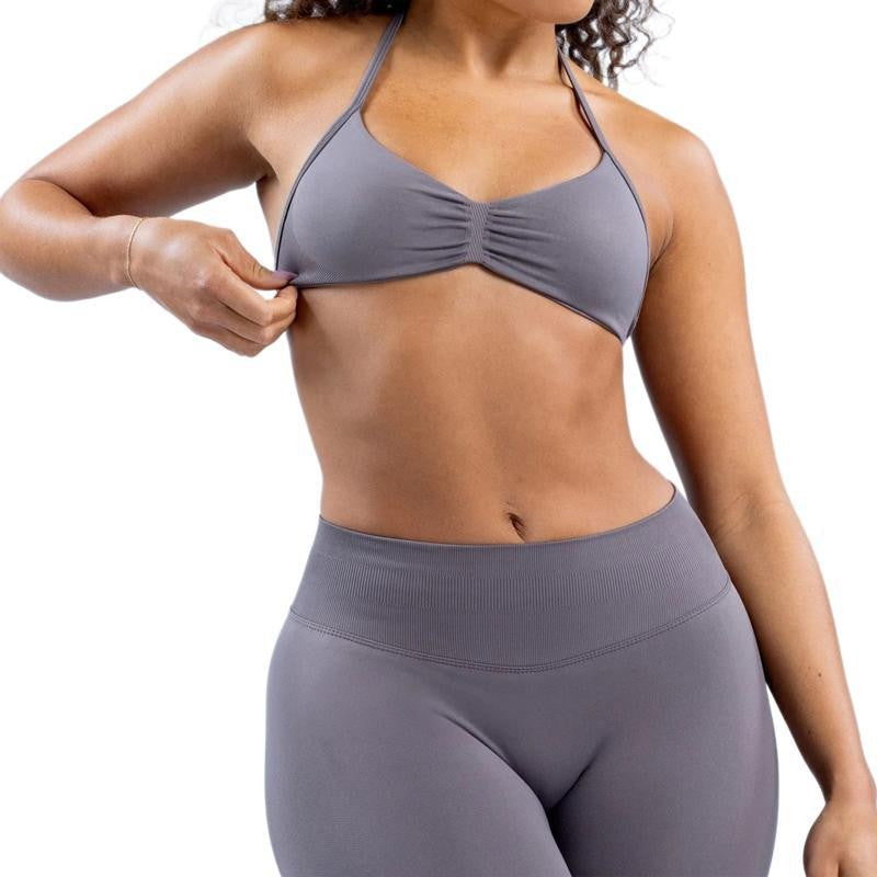 Seamless Ruched Halter Triangle Workout Sports Bra