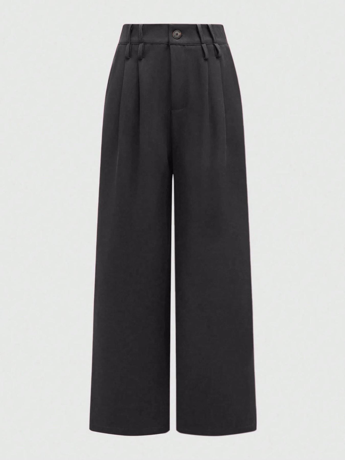 High Waist Pleated Wide Leg Trousers - DarkGrey