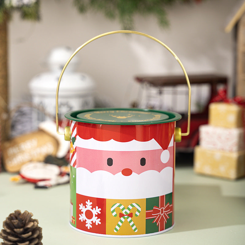 Christmas Treat Tin Pail with Lid and Wire Handle - A