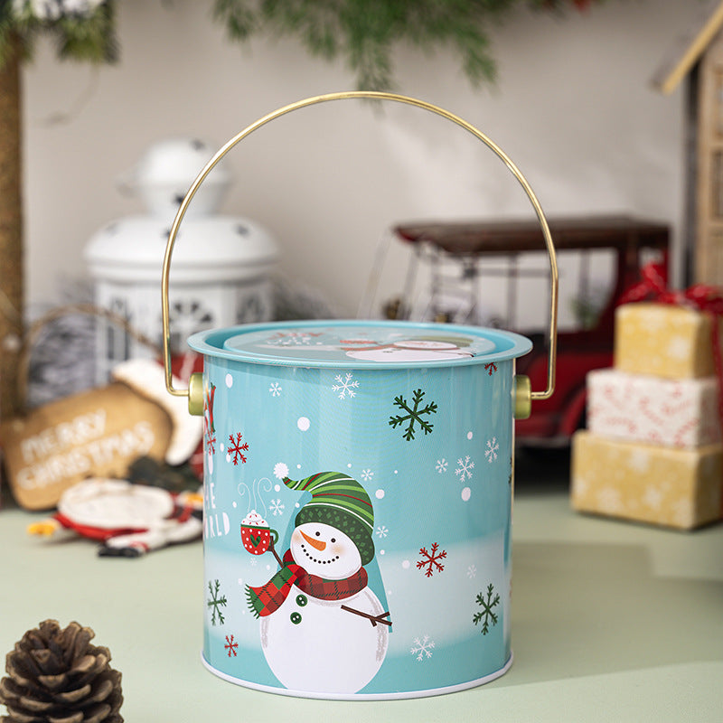 Christmas Treat Tin Pail with Lid and Wire Handle - B