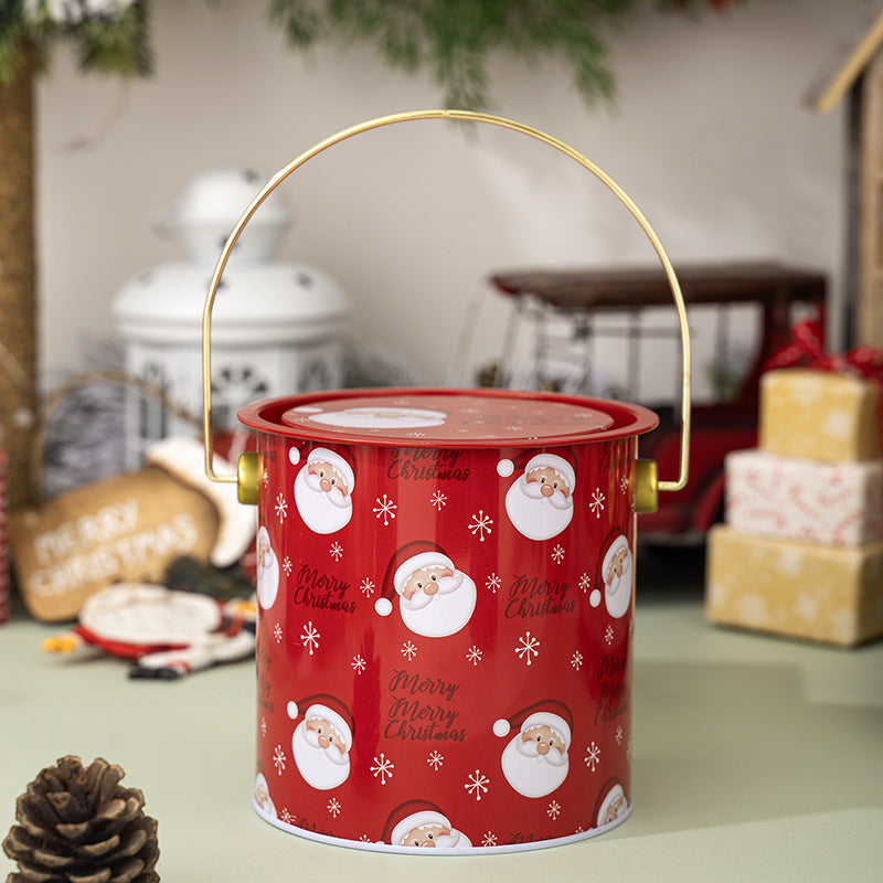 Christmas Treat Tin Pail with Lid and Wire Handle - F