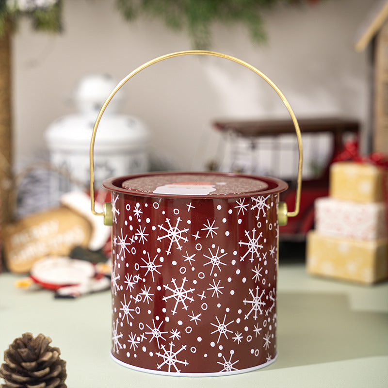 Christmas Treat Tin Pail with Lid and Wire Handle - G