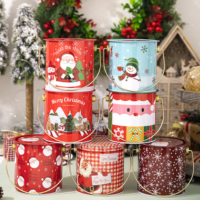 Christmas Treat Tin Pail with Lid and Wire Handle