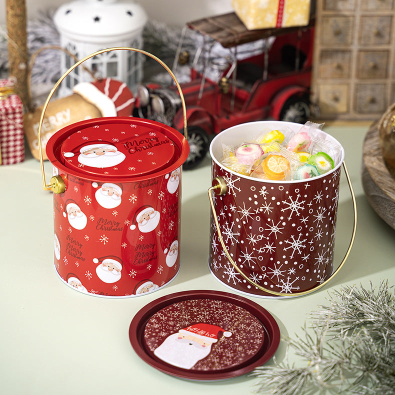 Christmas Treat Tin Pail with Lid and Wire Handle - view 1