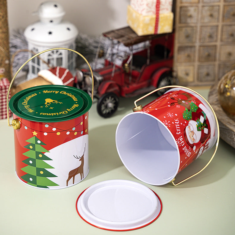 Christmas Treat Tin Pail with Lid and Wire Handle - view 3
