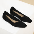 Soft Square Toe Knit Ballet Flats - Black