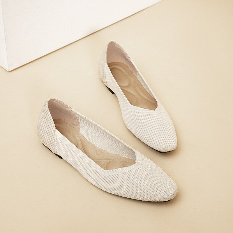 Soft Square Toe Knit Ballet Flats - Ivory