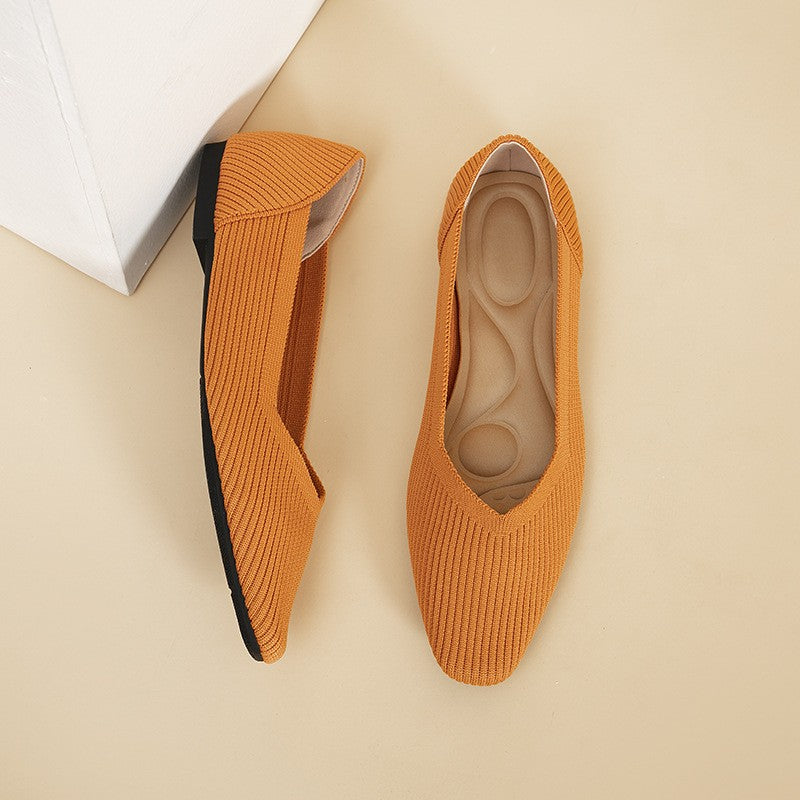 Soft Square Toe Knit Ballet Flats - Orange