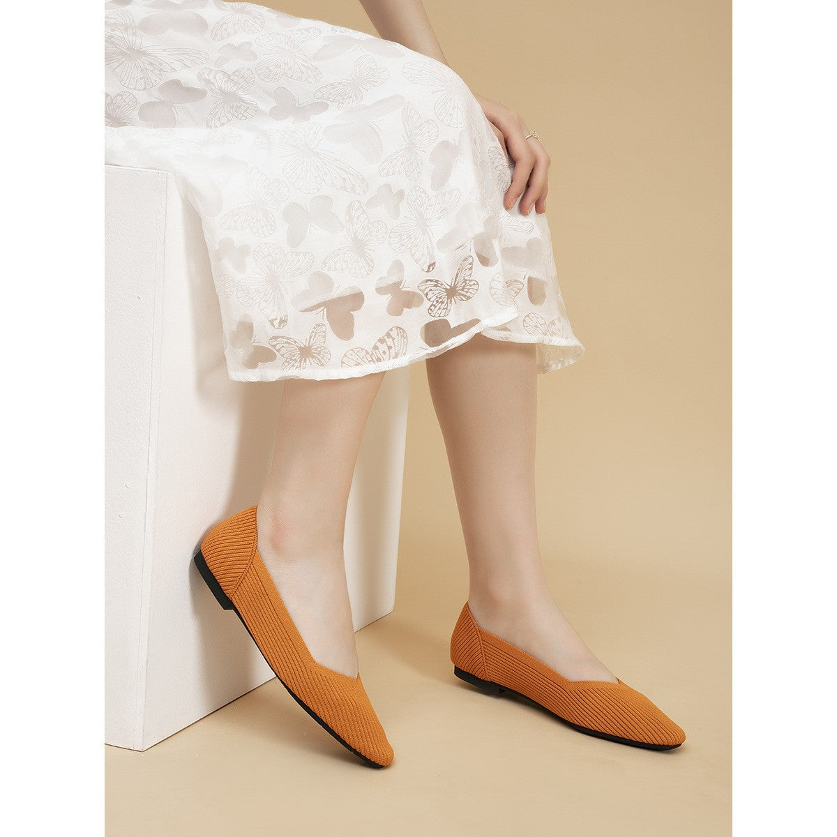 Soft Square Toe Knit Ballet Flats