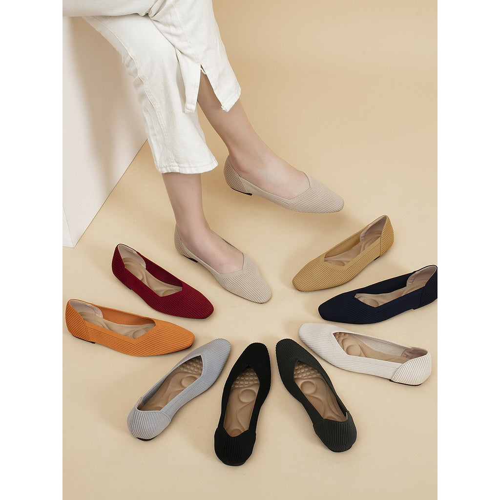 Soft Square Toe Knit Ballet Flats