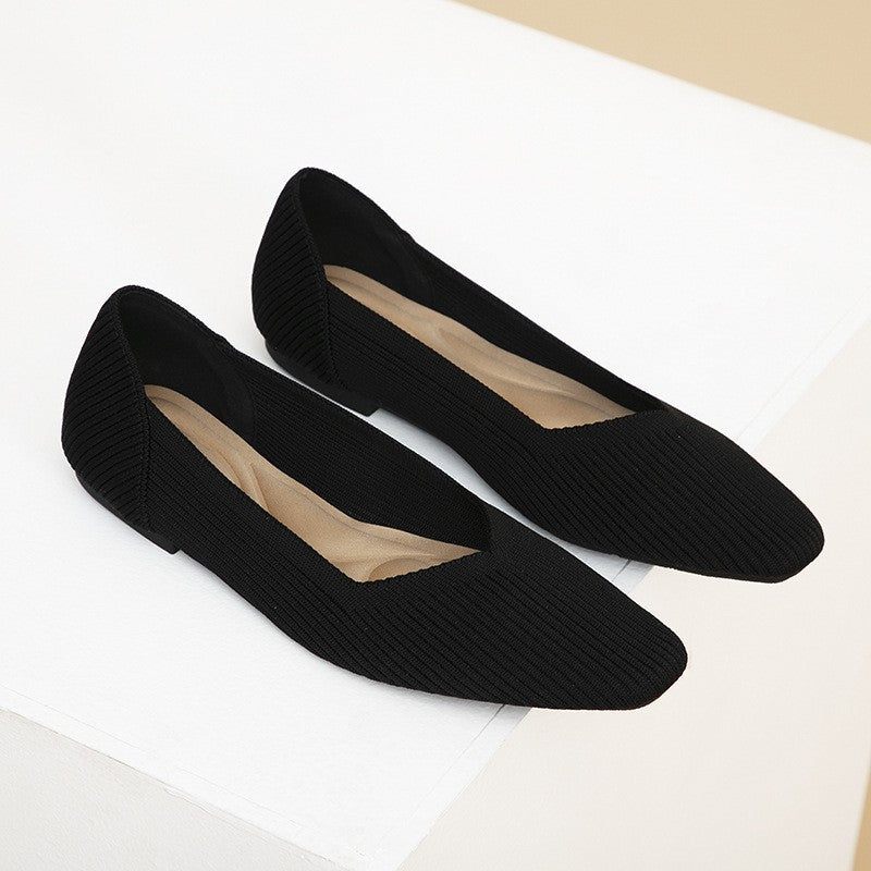 Soft Square Toe Knit Ballet Flats