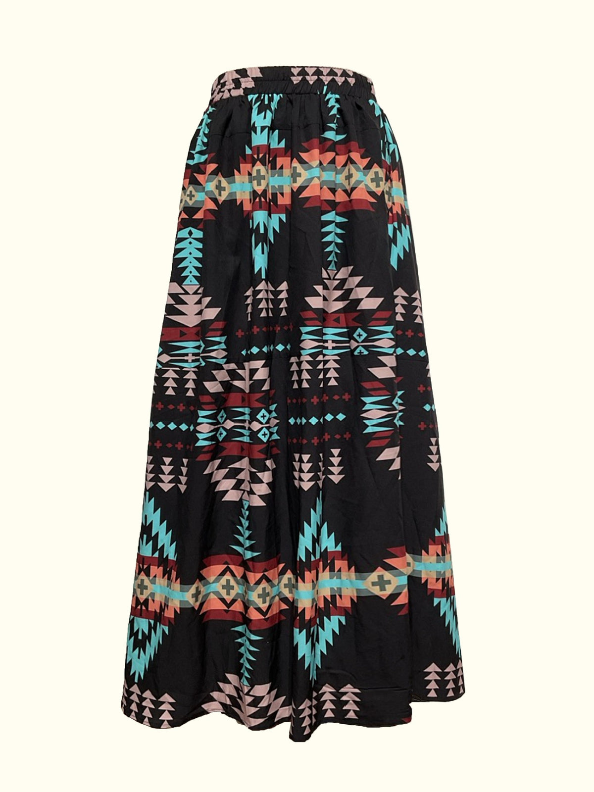 Aztec Print Tiered Maxi Skirt - black - 1