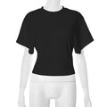 Dolman Sleeve Cropped Crew Neck Tee - Black