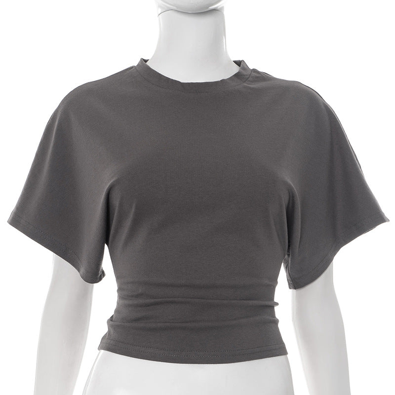 Dolman Sleeve Cropped Crew Neck Tee - Coffee