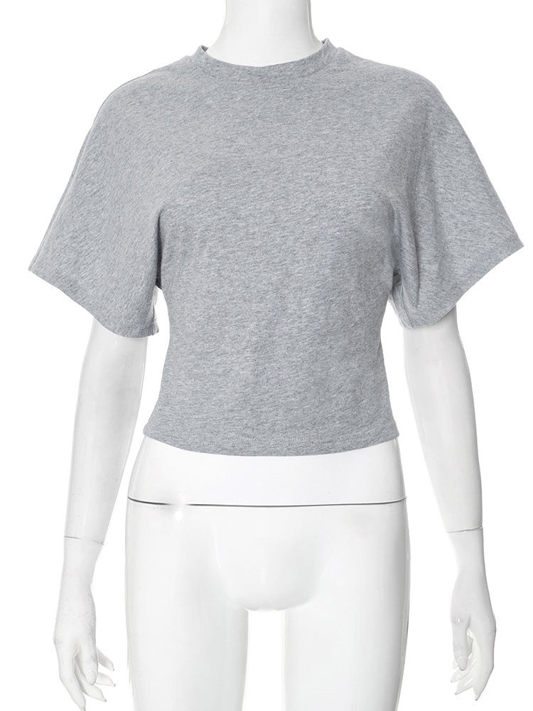 Dolman Sleeve Cropped Crew Neck Tee - Grey