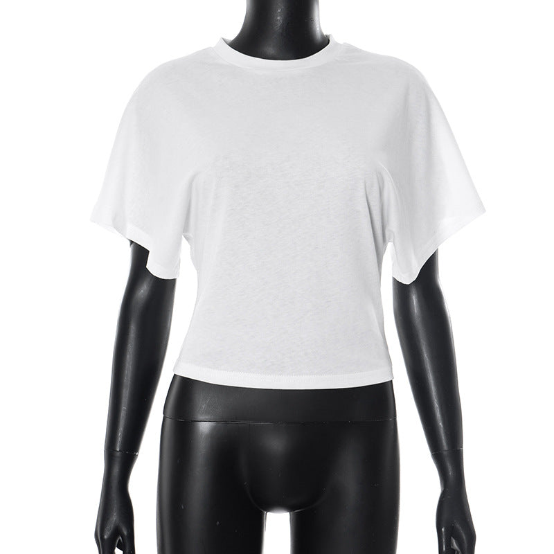Dolman Sleeve Cropped Crew Neck Tee - White