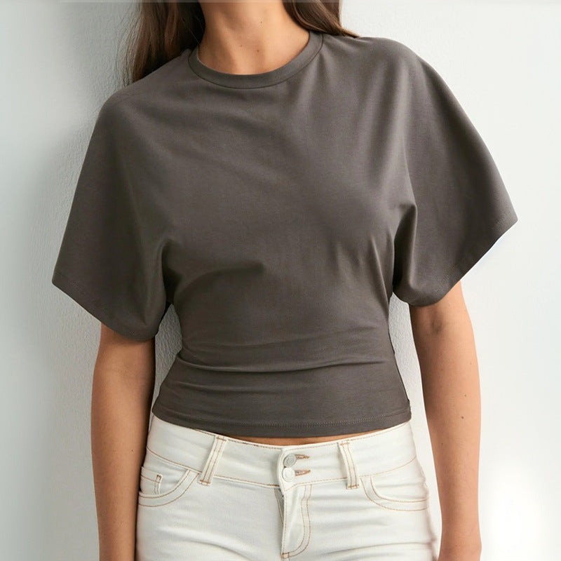 Dolman Sleeve Cropped Crew Neck Tee