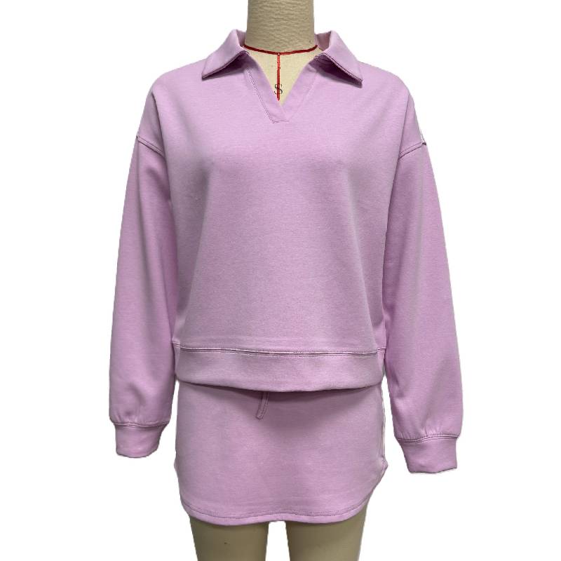 Collared Pullover And Mini Skirt Set - Purple - 1