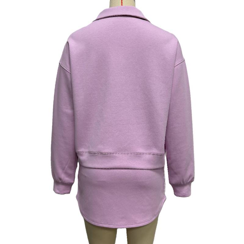 Collared Pullover And Mini Skirt Set - Purple - 3
