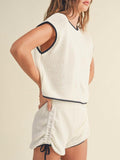 Contrast Trim Knit Top Shorts Set - White