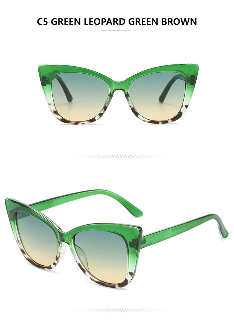 Colorblock Cat Eye Sunglasses - Green