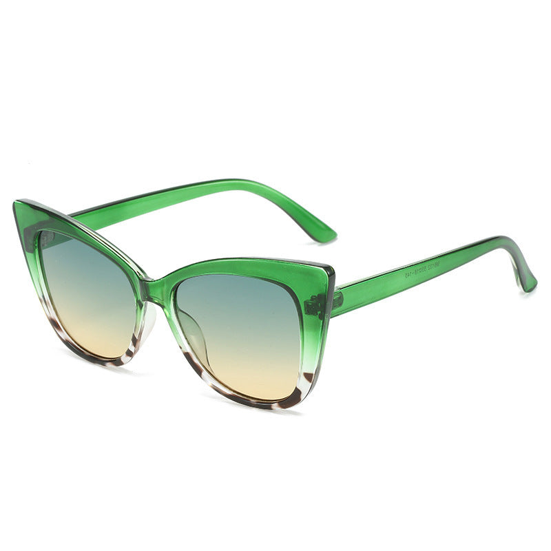 Colorblock Cat Eye Sunglasses - Green - 1