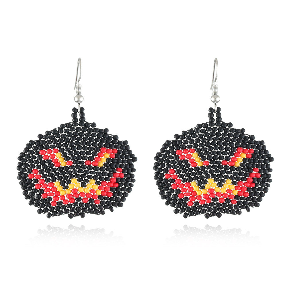 Seed Bead Halloween Charm Dangle Earrings - Black
