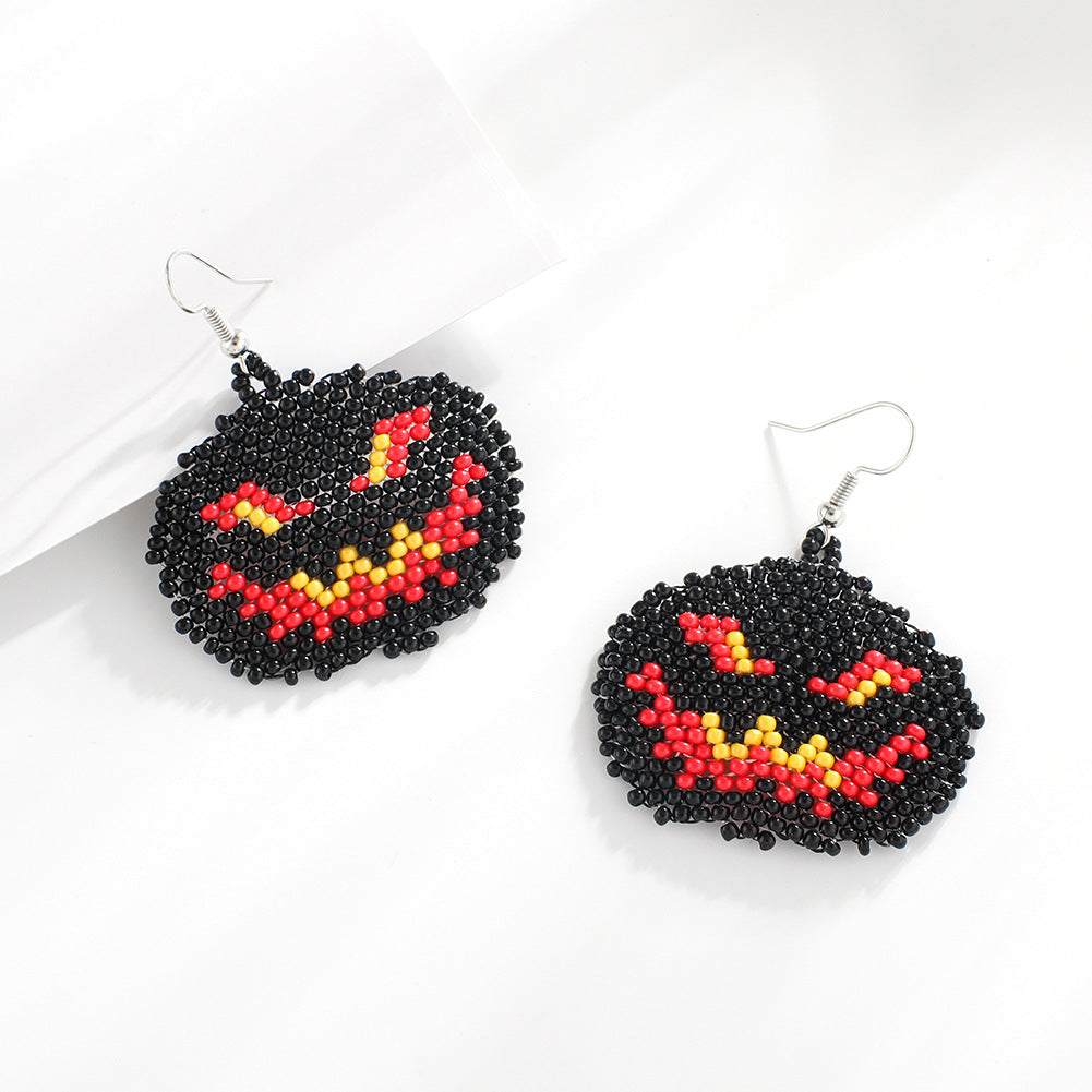 Seed Bead Halloween Charm Dangle Earrings - Black - 1