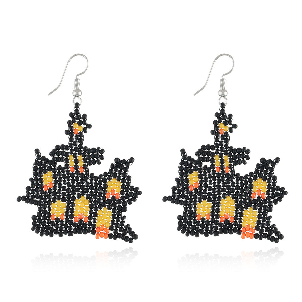 Seed Bead Halloween Charm Dangle Earrings - Castle