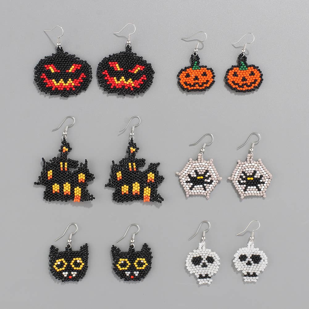Seed Bead Halloween Charm Dangle Earrings