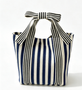 Striped Canvas Mini Tote with Bow Accent - NavyBlue