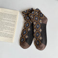 Vintage Medallion Pattern Crew Socks - Coffee