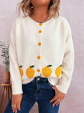 Lemon Motif Crew Neck Knit Cardigan - White
