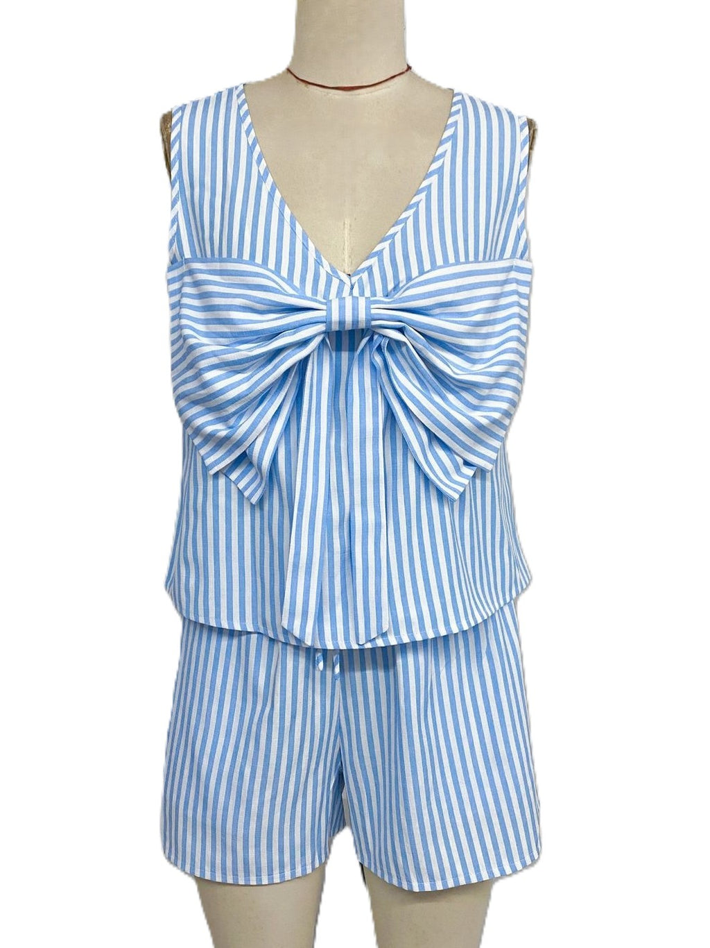 Striped Bow Front Two Piece Lounge Set - Blue