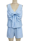 Striped Bow Front Two Piece Lounge Set - Blue
