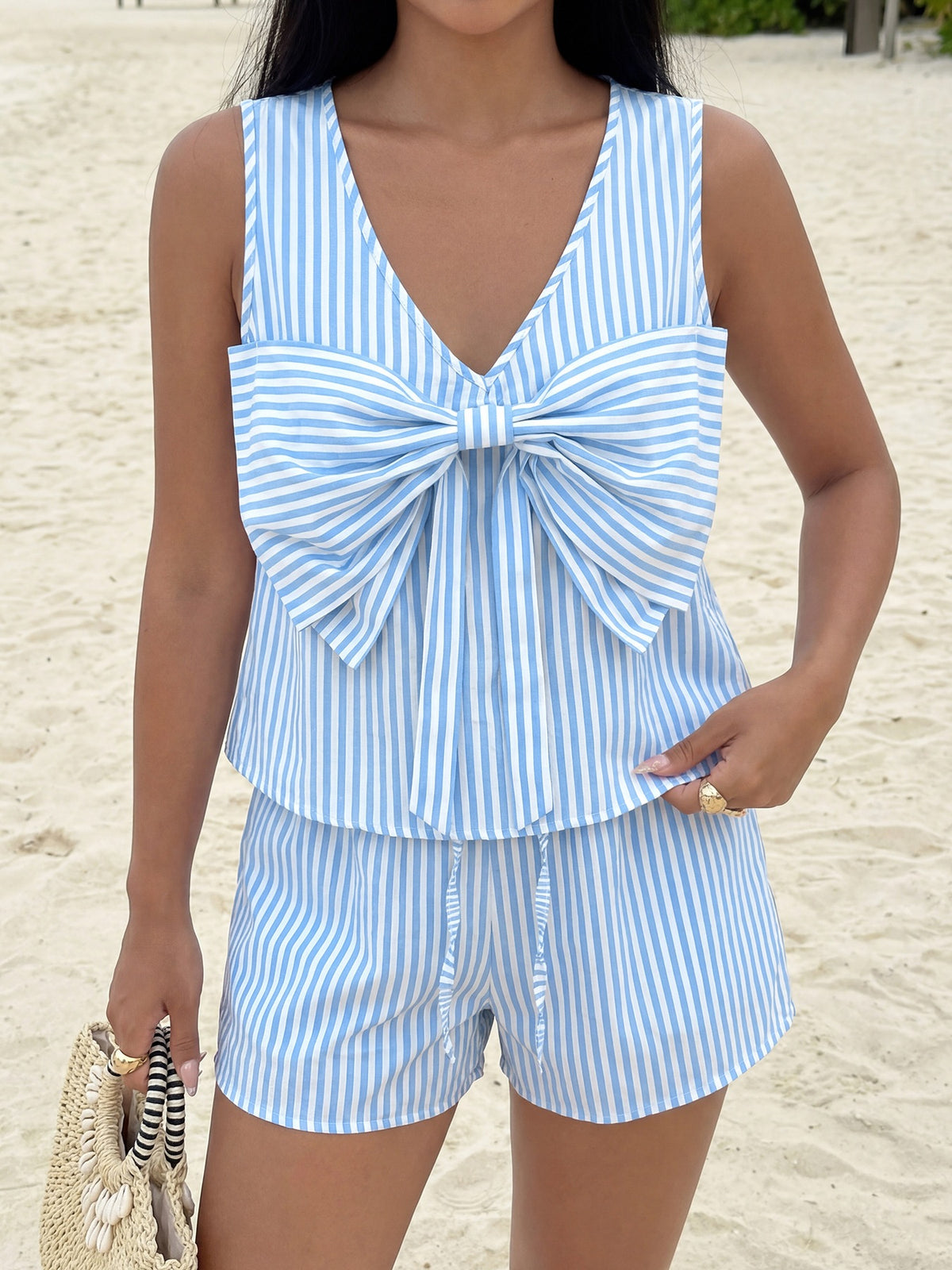Striped Bow Front Two Piece Lounge Set
