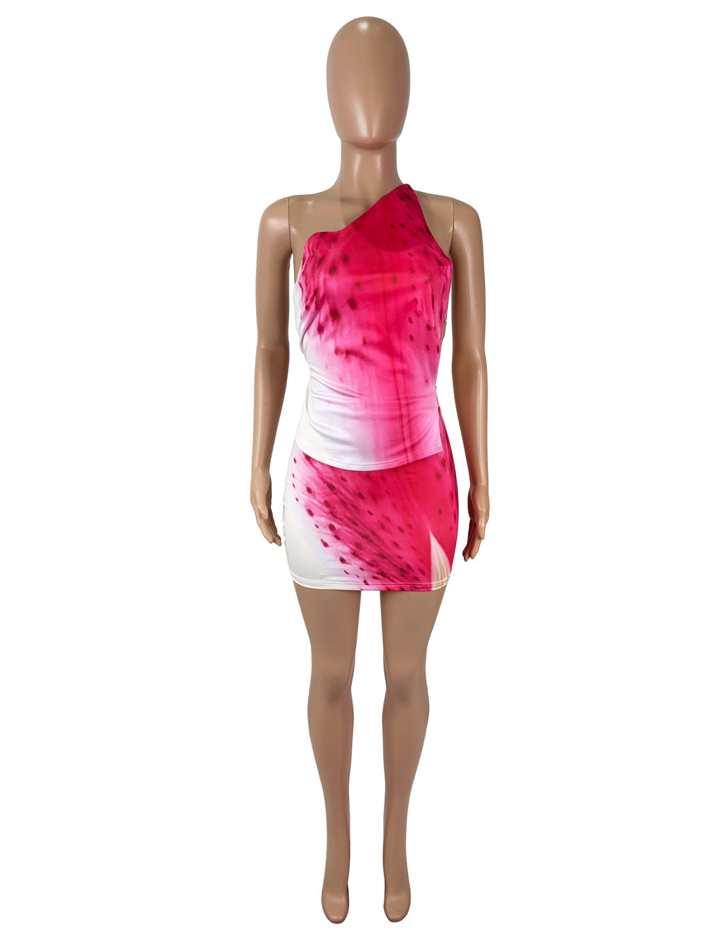 Ombre Halter Top And Mini Skirt Set - Rosered