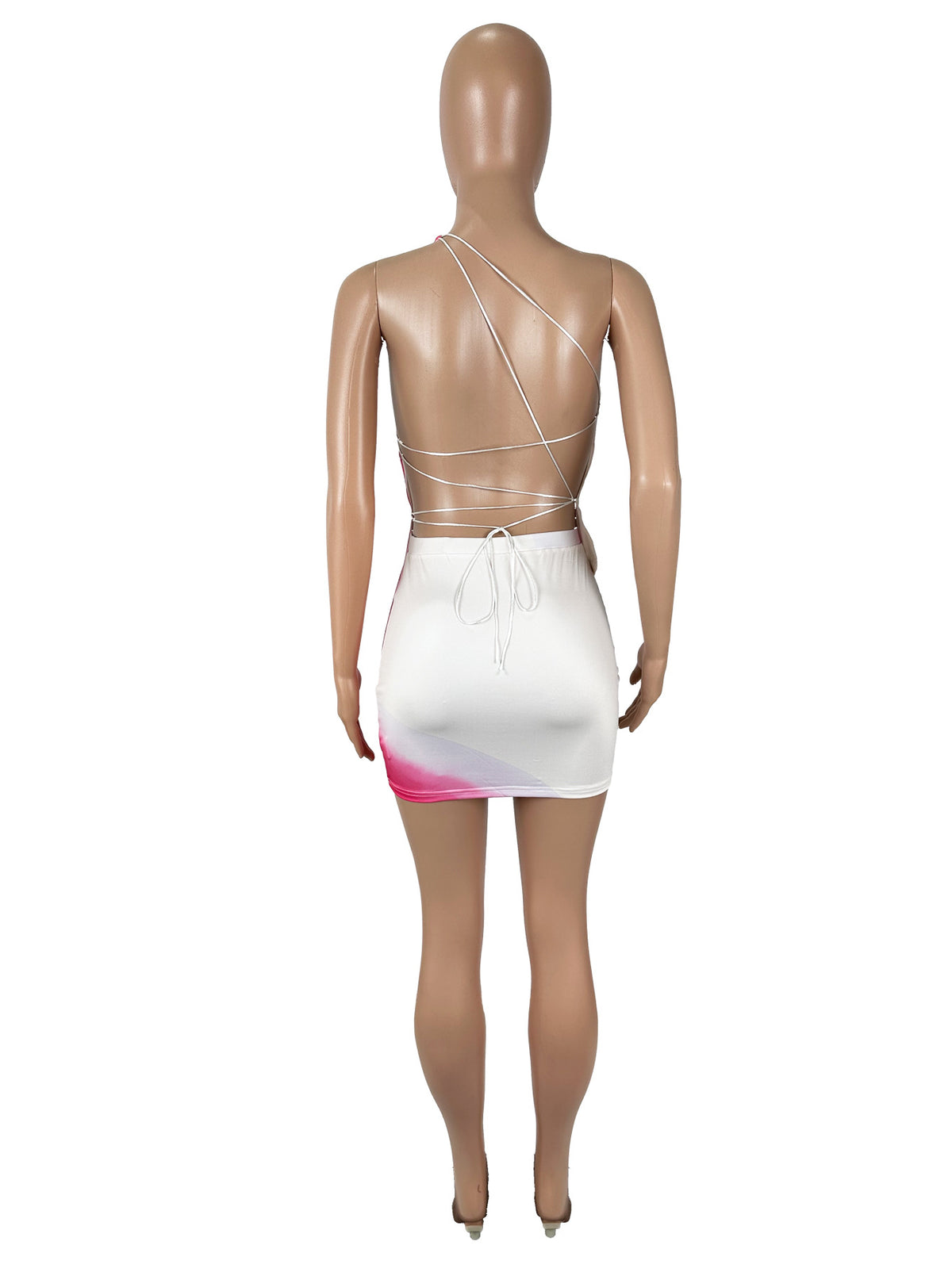 Ombre Halter Top And Mini Skirt Set - Rosered - 1