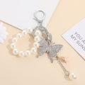Butterfly Charm Beaded Wristlet Keychain - Silver