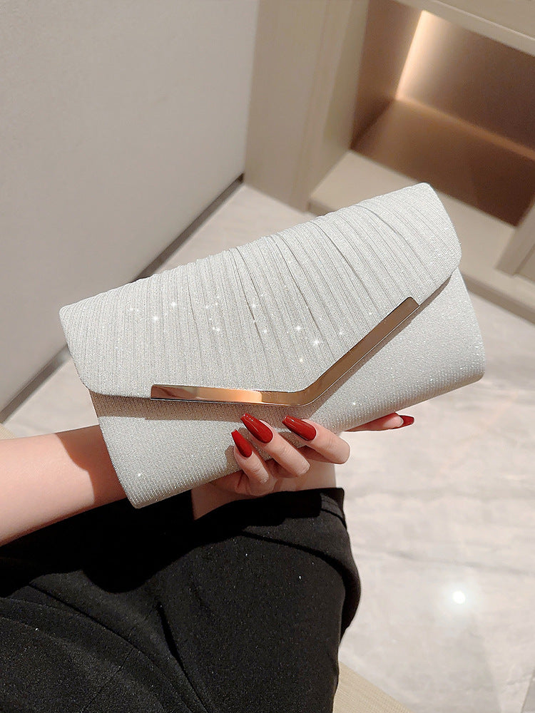 Pleated Envelope Clutch With Metal Trim - Silver