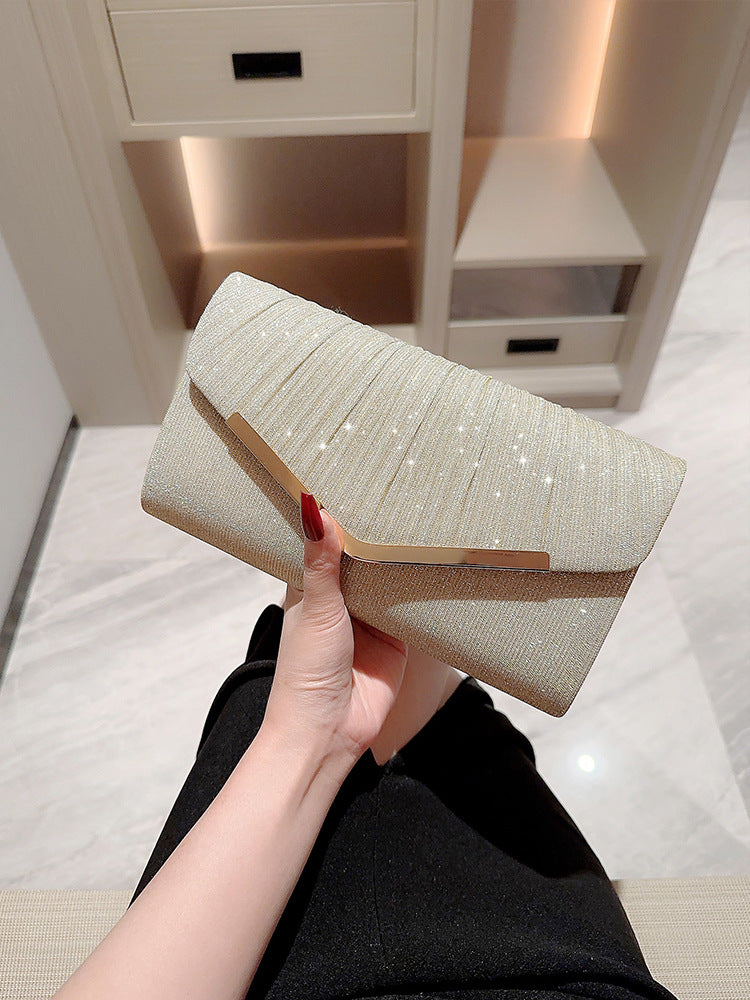 Pleated Envelope Clutch With Metal Trim