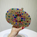 Jeweled Crystal Oval Evening Clutch - Multicolor Gold