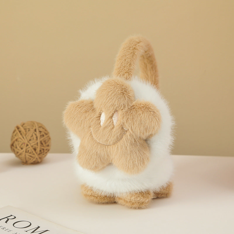 Smiley Star Plush Earmuffs For Kids - Camel
