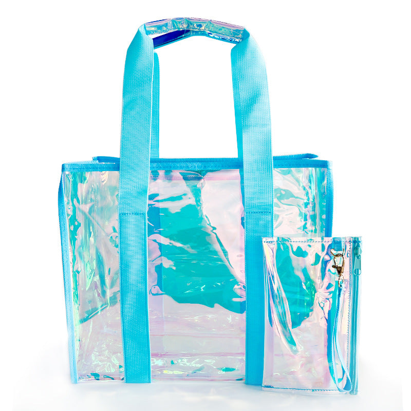 Iridescent Beach Tote With Zip Pouch - Blue