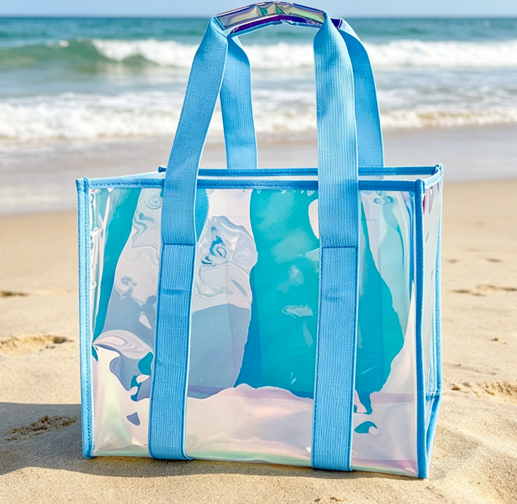 Iridescent Beach Tote With Zip Pouch - Blue - 3