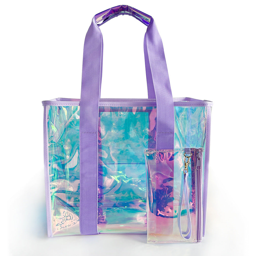 Iridescent Beach Tote With Zip Pouch - Purple